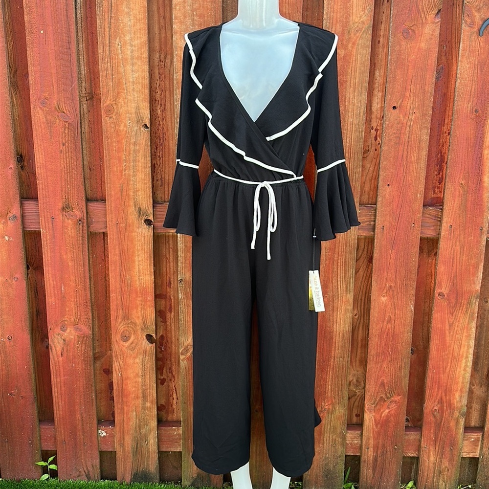 NWT June & Hudson Black Collared Wide Leg Jumpsuit Size L